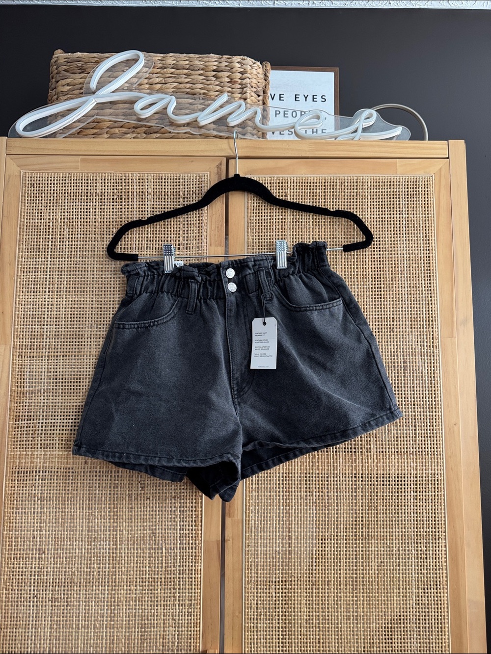 Forever 21 Black High-Waist Paperbag Denim Shorts